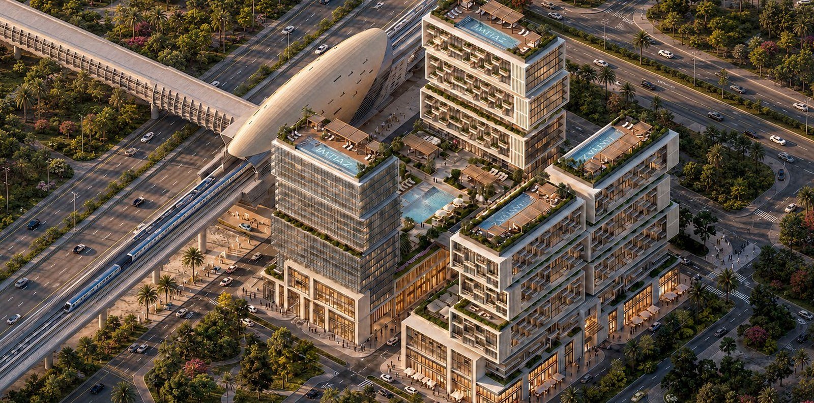 RAW District aerial view with metro connection